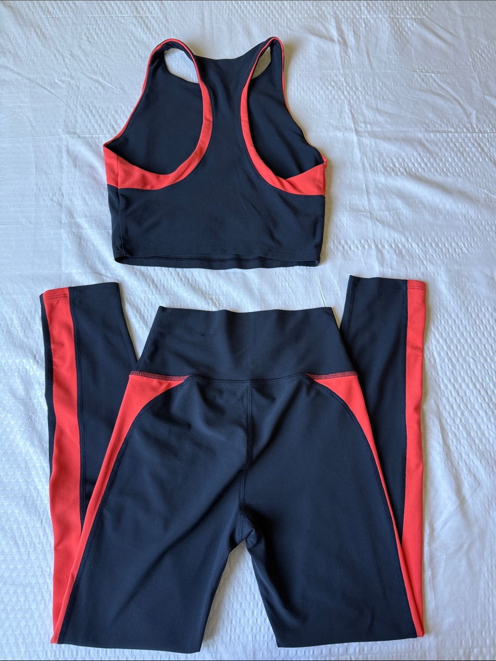 Carbon38 Navy and Orange High-Waist Legging & Crop Tank Set ✨ - Picture 8 of 15